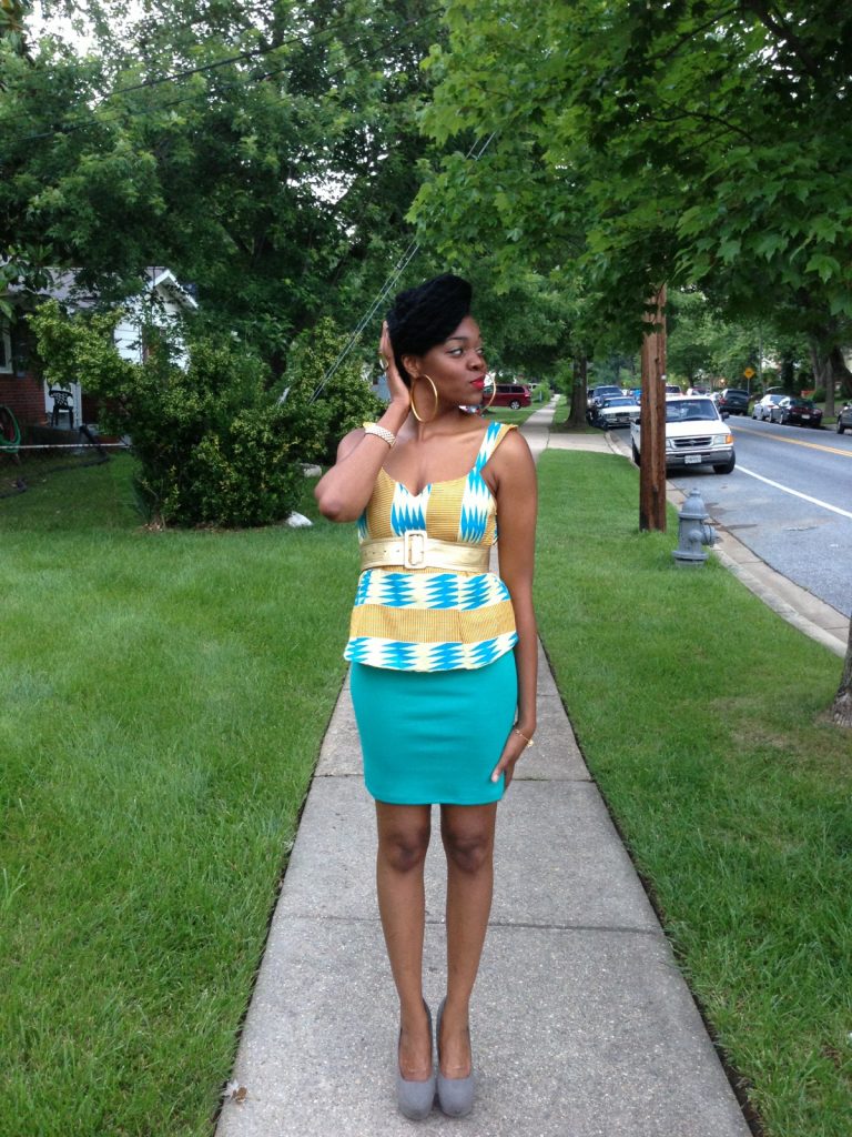 kente-print-peplum-top-with-a-teal-blue-pencil-skirt-4